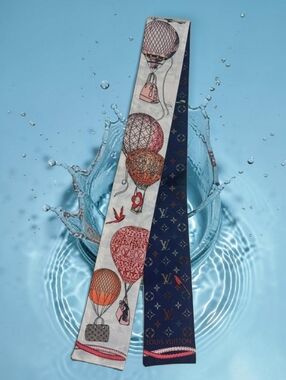 Pink, Orange & Navy Hot Air Balloon Silk Twilly